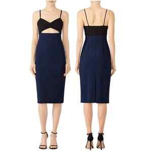JILL Jill Stuart Cutout Sheath Dress US 2 Blue Black Colorblock Spaghetti Strap